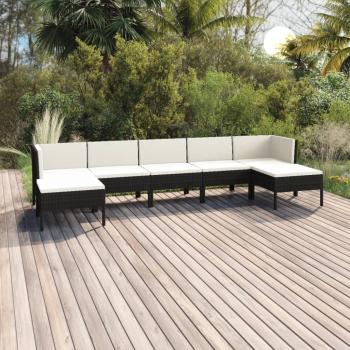 ARDEBO.de - 7-tlg. Garten-Lounge-Set mit Auflagen Poly Rattan Schwarz