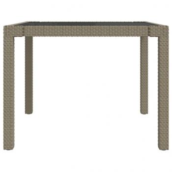 Gartentisch 90x90x75 cm Gehärtetes Glas Poly Rattan Beige