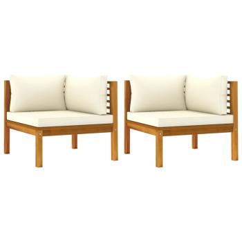Ecksofas 2 Stk. mit Cremeweißen Kissen Massivholz Akazie