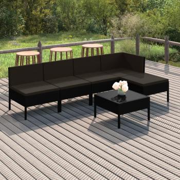 ARDEBO.de - 6-tlg. Garten-Lounge-Set mit Auflagen Poly Rattan Schwarz