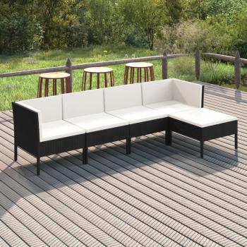 ARDEBO.de - 5-tlg. Garten-Lounge-Set mit Auflagen Poly Rattan Schwarz