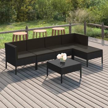 ARDEBO.de - 6-tlg. Garten-Lounge-Set mit Auflagen Poly Rattan Schwarz