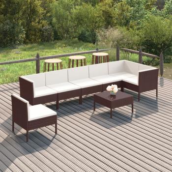 ARDEBO.de - 8-tlg. Garten-Lounge-Set mit Auflagen Poly Rattan Braun