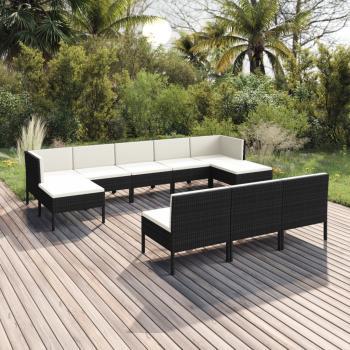 ARDEBO.de - 10-tlg. Garten-Lounge-Set mit Auflagen Poly Rattan Schwarz