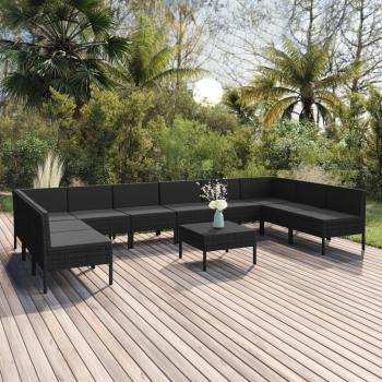 ARDEBO.de - 11-tlg. Garten-Lounge-Set mit Auflagen Poly Rattan Schwarz