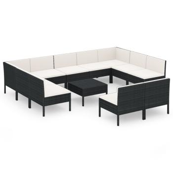 12-tlg. Garten-Lounge-Set mit Auflagen Poly Rattan Schwarz