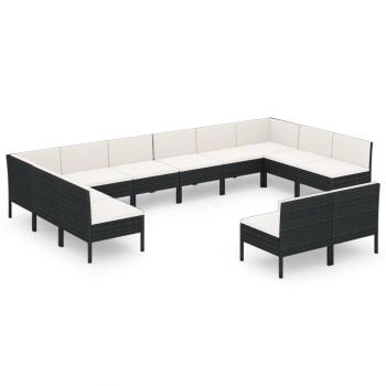 12-tlg. Garten-Lounge-Set mit Auflagen Poly Rattan Schwarz