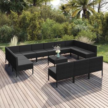 ARDEBO.de - 14-tlg. Garten-Lounge-Set mit Auflagen Poly Rattan Schwarz