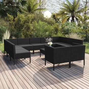 ARDEBO.de - 12-tlg. Garten-Lounge-Set mit Auflagen Poly Rattan Schwarz