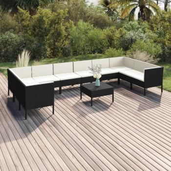 ARDEBO.de - 11-tlg. Garten-Lounge-Set mit Auflagen Poly Rattan Schwarz