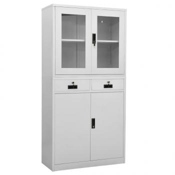 ARDEBO.de - Büroschrank Hellgrau 90x40x180 cm Stahl und Gehärtetes Glas