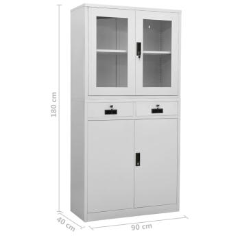 Büroschrank Hellgrau 90x40x180 cm Stahl und Gehärtetes Glas