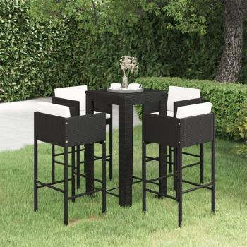 ARDEBO.de - 5-tlg. Gartenbar-Set mit Kissen Poly Rattan Schwarz
