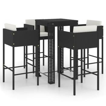5-tlg. Gartenbar-Set mit Kissen Poly Rattan Schwarz