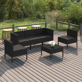 ARDEBO.de - 6-tlg. Garten-Lounge-Set mit Auflagen Poly Rattan Schwarz