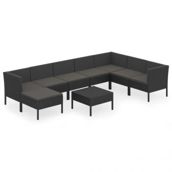 9-tlg. Garten-Lounge-Set mit Auflagen Poly Rattan Schwarz
