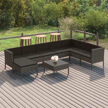 ARDEBO.de - 9-tlg. Garten-Lounge-Set mit Auflagen Poly Rattan Grau