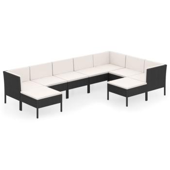 9-tlg. Garten-Lounge-Set mit Auflagen Poly Rattan Schwarz