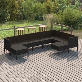 ARDEBO.de - 9-tlg. Garten-Lounge-Set mit Auflagen Poly Rattan Schwarz