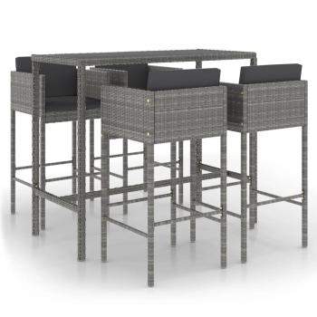5-tlg. Gartenbar-Set mit Kissen Poly Rattan Grau