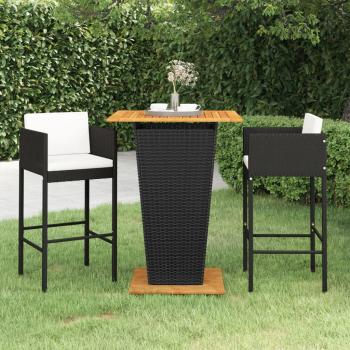 ARDEBO.de - 3-tlg. Gartenbar-Set mit Kissen Poly Rattan Schwarz
