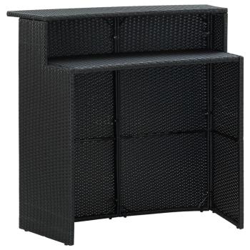 3-tlg. Gartenbar-Set mit Kissen Poly Rattan Schwarz