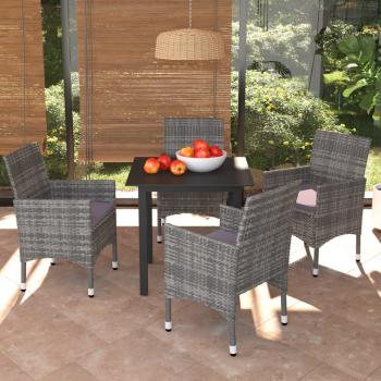 ARDEBO.de - 5-tlg. Garten-Essgruppe mit Kissen Poly Rattan Grau