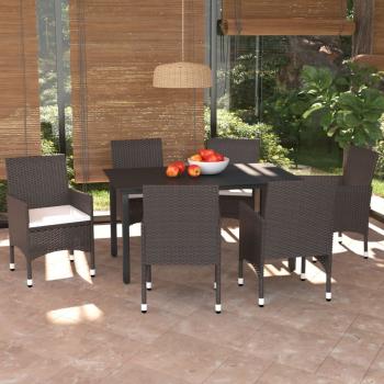 ARDEBO.de - 7-tlg. Garten-Essgruppe mit Kissen Poly Rattan Braun