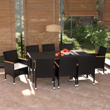 ARDEBO.de - 9-tlg. Garten-Essgruppe mit Kissen Poly Rattan Schwarz