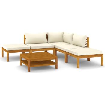 6-tlg. Garten-Lounge-Set mit Creme Kissen Massivholz Akazie
