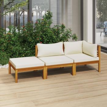 ARDEBO.de - 3-tlg. Garten-Lounge-Set mit Creme Kissen Massivholz Akazie