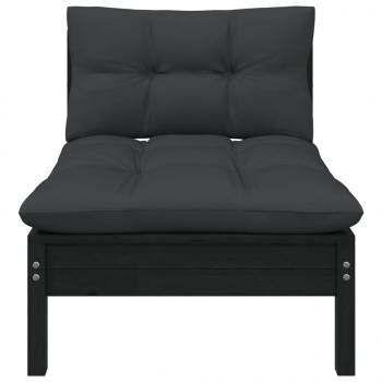 ARDEBO.de - Garten-Mittelsofa mit Kissen Schwarz Massivholz Kiefer