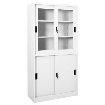 ARDEBO.de - Büroschrank mit Schiebetüren Weiß 90x40x180 cm Stahl 