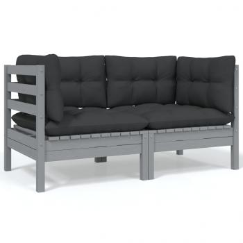 ARDEBO.de - 2-Sitzer-Gartensofa mit Kissen Grau Massivholz Kiefer