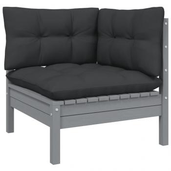 2-Sitzer-Gartensofa mit Kissen Grau Massivholz Kiefer