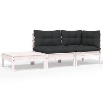ARDEBO.de - 3-tlg. Garten-Lounge-Set mit Kissen Weiß Kiefer Massivholz