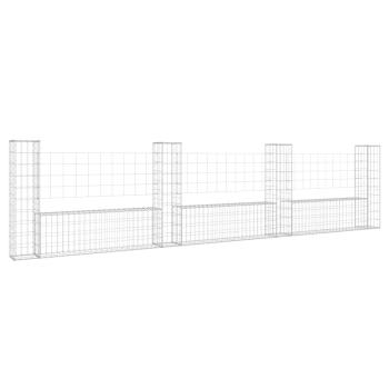 Gabionenkorb U-Form mit 4 Säulen Eisen 380x20x100 cm
