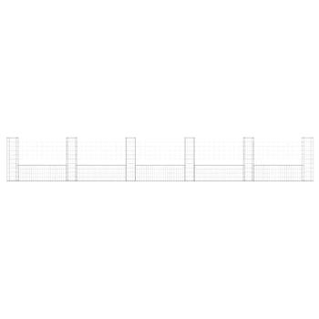 Gabionenkorb U-Form mit 6 Säulen Eisen 620x20x100 cm