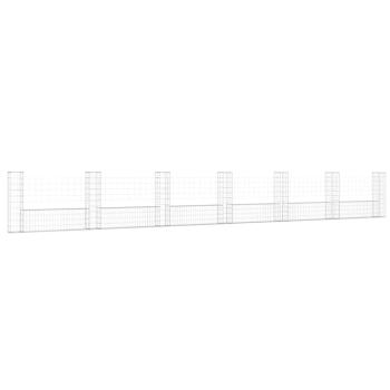 Gabionenkorb U-Form mit 7 Säulen Eisen 740x20x100 cm