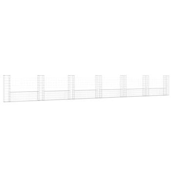 Gabionenkorb U-Form mit 7 Säulen Eisen 740x20x100 cm