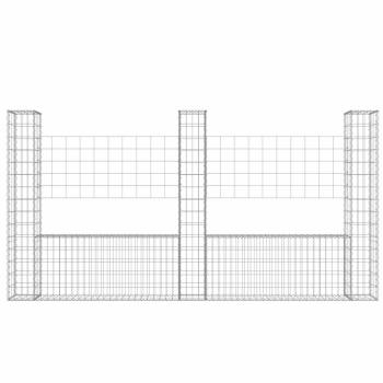 Gabionenkorb U-Form mit 3 Säulen Eisen 260x20x150 cm