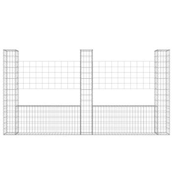 Gabionenkorb U-Form mit 3 Säulen Eisen 260x20x150 cm