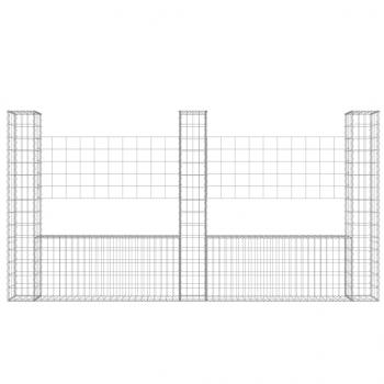 Gabionenkorb U-Form mit 3 Säulen Eisen 260x20x150 cm