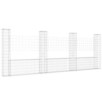 Gabionenkorb U-Form mit 4 Säulen Eisen 380x20x150 cm