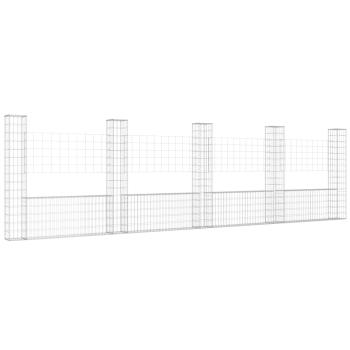 Gabionenkorb U-Form mit 5 Säulen Eisen 500x20x150 cm