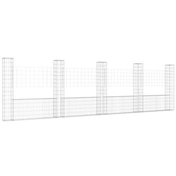 Gabionenkorb U-Form mit 5 Säulen Eisen 500x20x150 cm