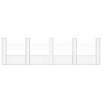 Gabionenkorb U-Form mit 5 Säulen Eisen 500x20x150 cm