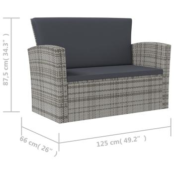 8-tlg. Garten-Lounge-Set mit Kissen Poly Rattan Grau