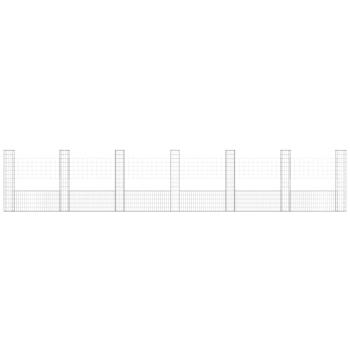 Gabionenkorb U-Form mit 7 Säulen Eisen 740x20x150 cm