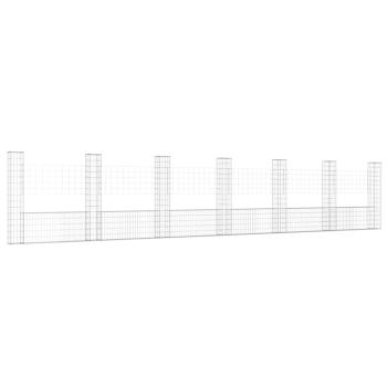 Gabionenkorb U-Form mit 7 Säulen Eisen 740x20x150 cm